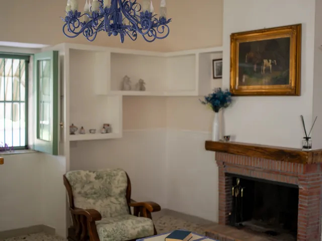 Sala lettura del B&B Josephine con camino e arredi in stile country